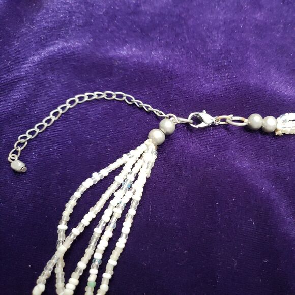 5 Layer Necklace Mint Green & Iridescent Clear Jellybean Shaped & Seed Beads - Picture 11 of 11